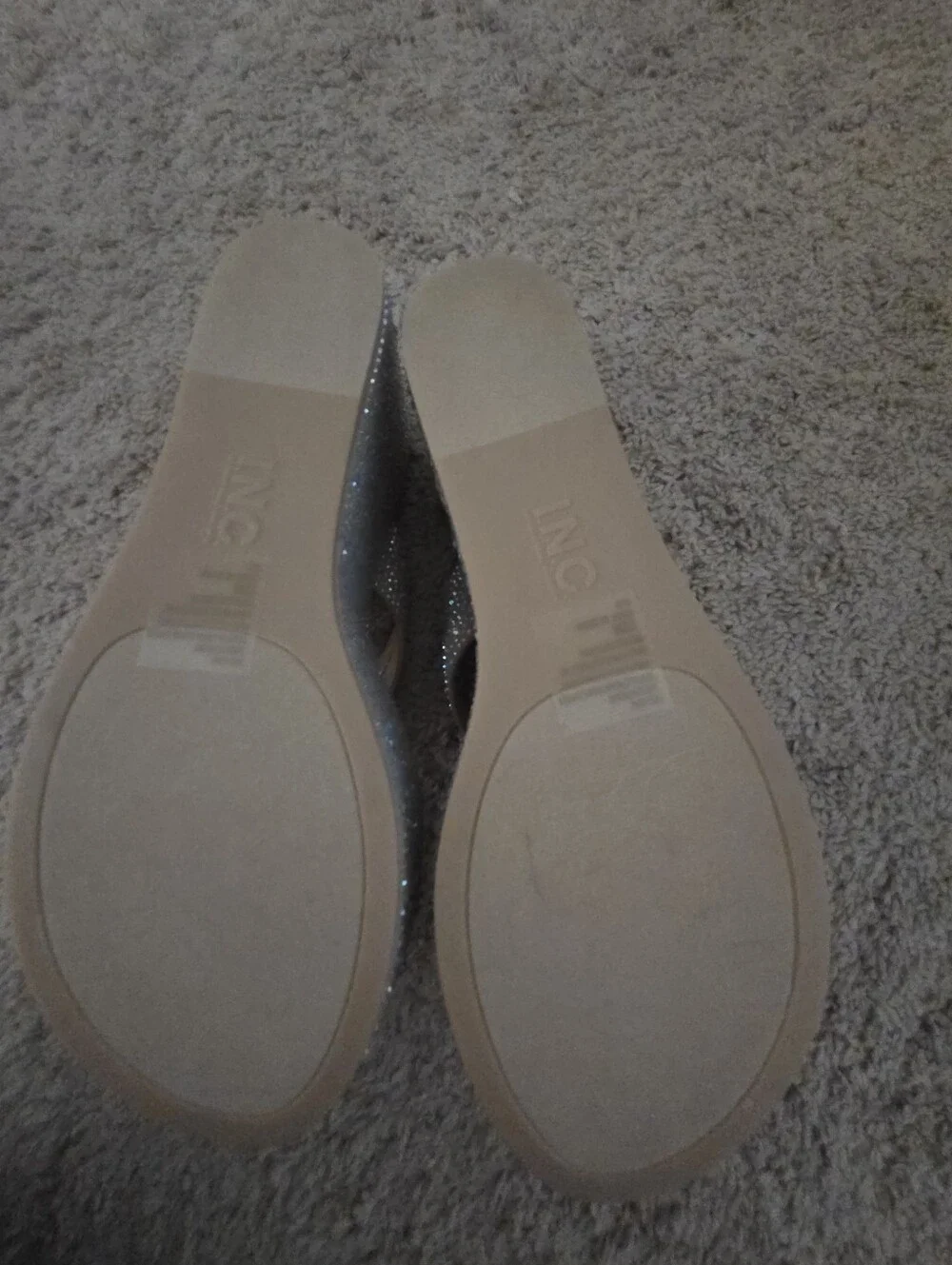 Beige Crystal Embellished Wedge Flip Flops - Brand: